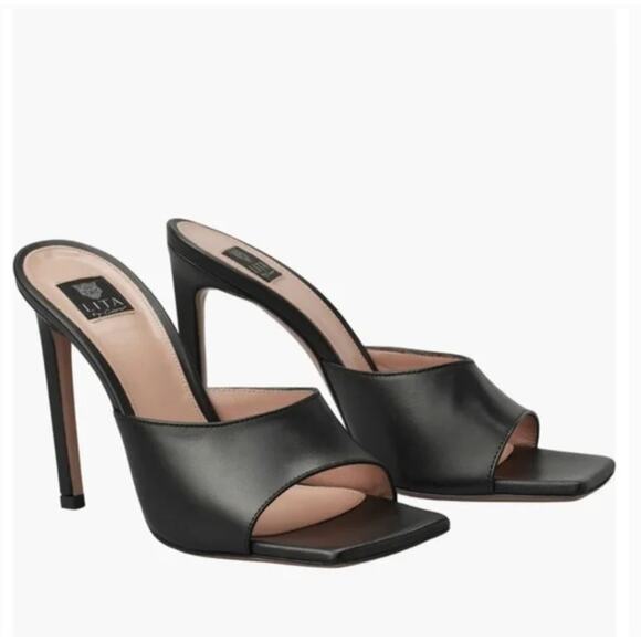 LITA By Ciara Solid Square Toe Slide Heels 39 8.5 Black NWOT Mules SandalsSlide - Picture 1 of 6